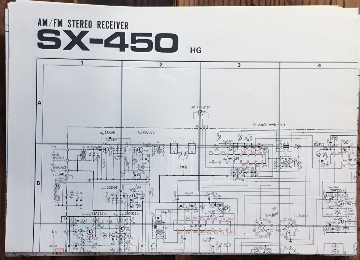 Pioneer SX-450 HG Receiver Large Fold Out Schematic Sheet *Original* #1