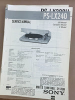 Sony PS-LX240 Turntable Record Player  Service Manual *Original*