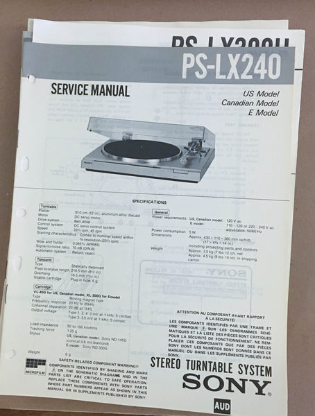 Sony PS-LX240 Turntable Record Player  Service Manual *Original*