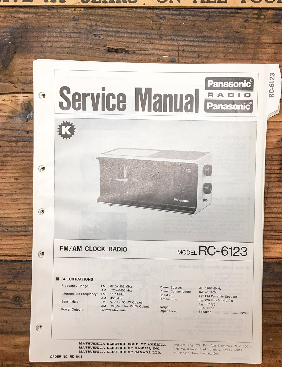 Panasonic RC-6123 Radio  Service Manual *Original*