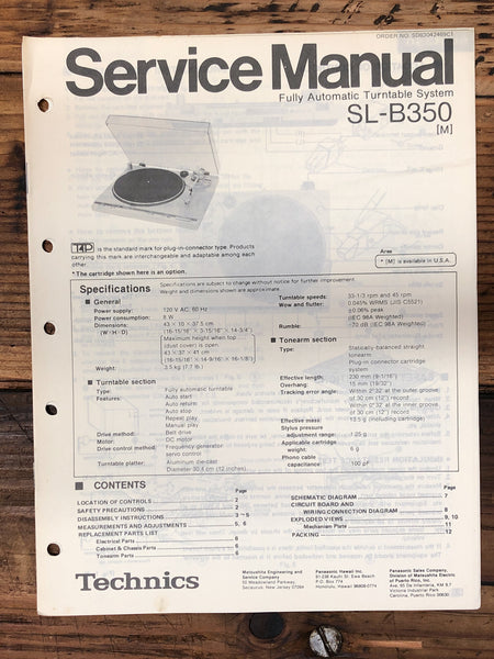 Technics SL-B350 Record Player / Turntable  Service Manual *Original*