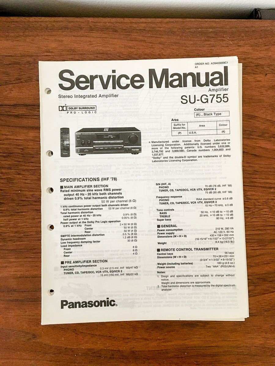 Technics SU-G755 Amplifier Service Manual *Original*