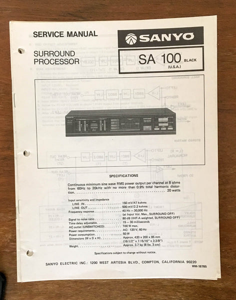 Sanyo SA 100 Surroud Processor Service Manual *Original*