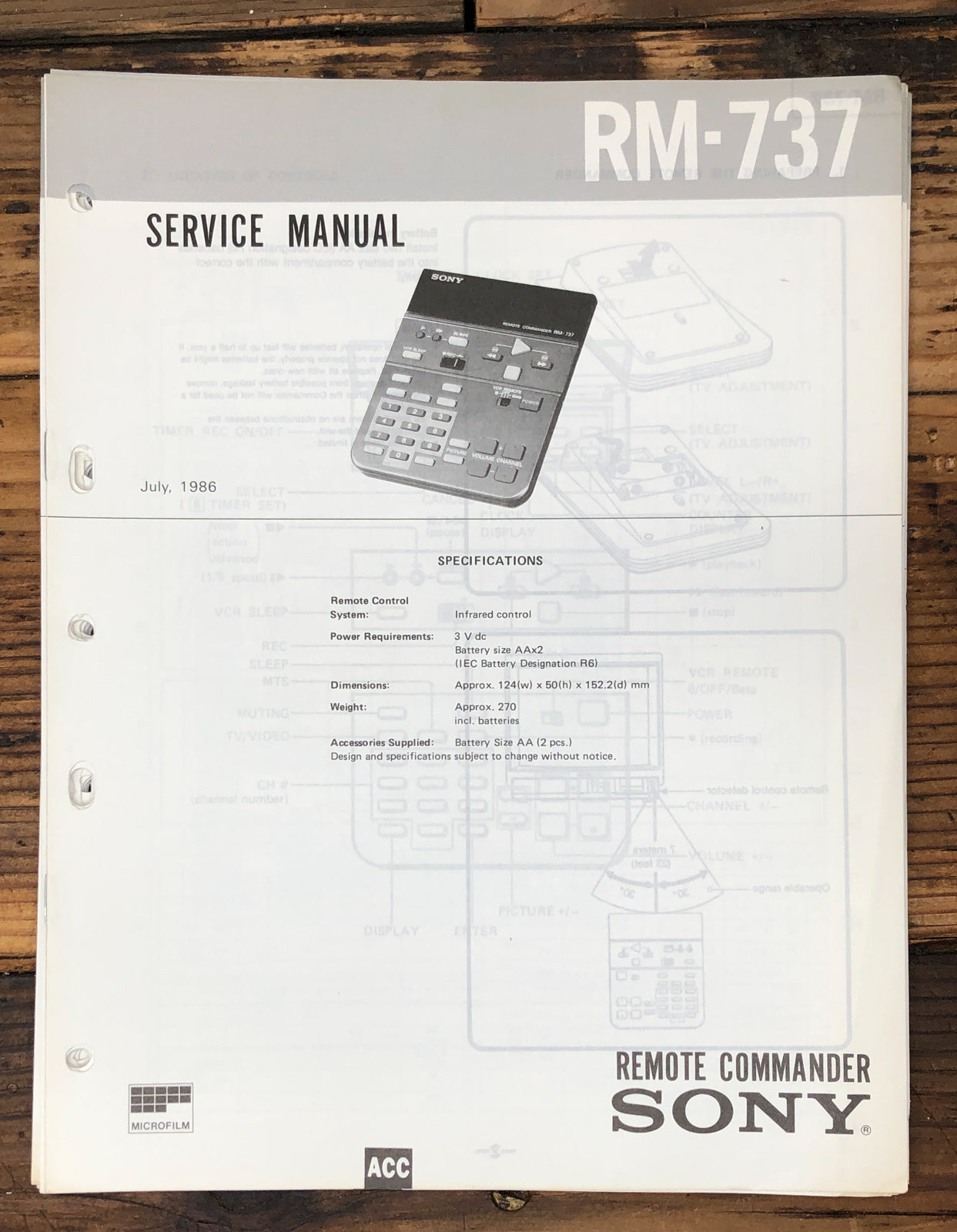 Sony RM-737 Remote Control  Service Manual *Original*