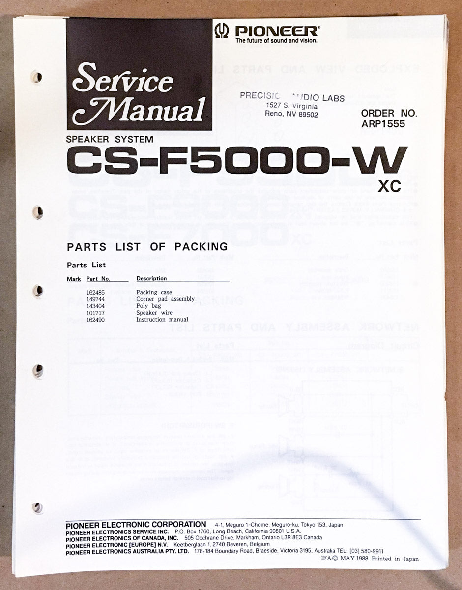 Pioneer CS-F5000 W SPEAKER Service Manual *Original*