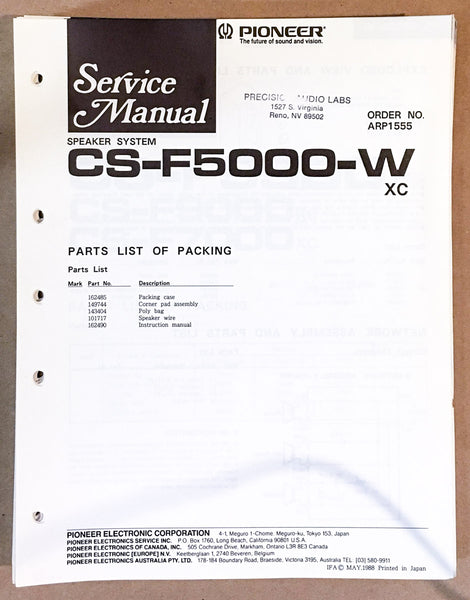 Pioneer CS-F5000 W SPEAKER Service Manual *Original*