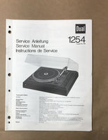 Dual Model 1254 Record Player / Turntable Service Manual *Original*