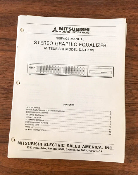 Mitsubishi DA-G109 EQUALIZER Service Manual *Original*