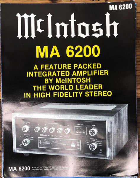 Mcintosh MA-6200 MA6200 Amplifier  Dealer Sales Brochure *Original*