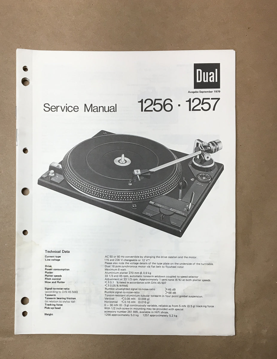 Dual Model 1256 1257 Record Player  / Turntable  Service Manual *Original*