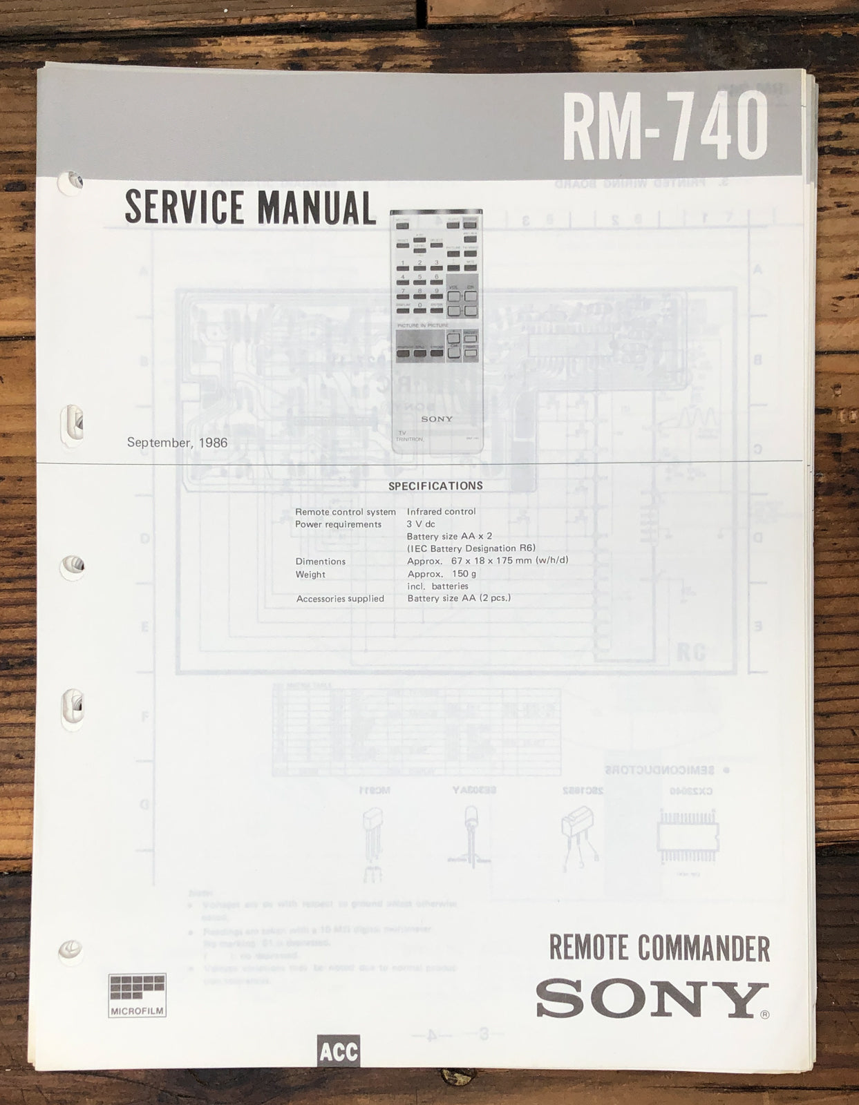 Sony RM-740 Remote Control  Service Manual *Original*