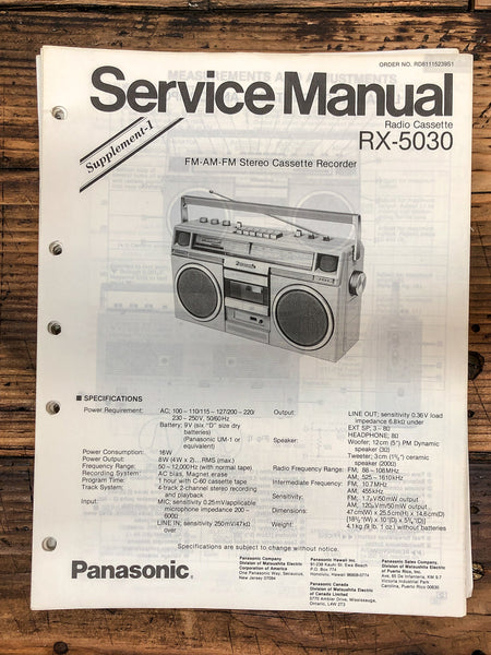 Panasonic RX-5030 Radio / Boombox Supp. Service Manual *Original*