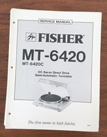 Fisher MT-6420 Record Player / Turntable Service Manual *Original*