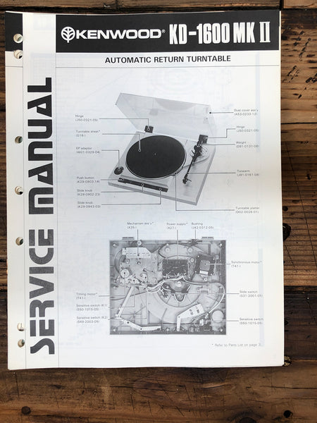 Kenwood KD-1600 MK2 MKII Record Player / Turntable  Service Manual *Original*