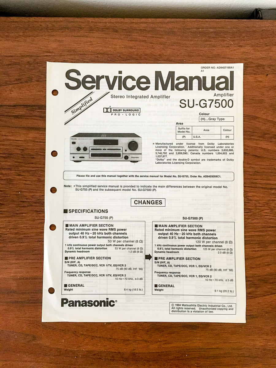 Technics SU-G7500 Amplifier Service Manual *Original*