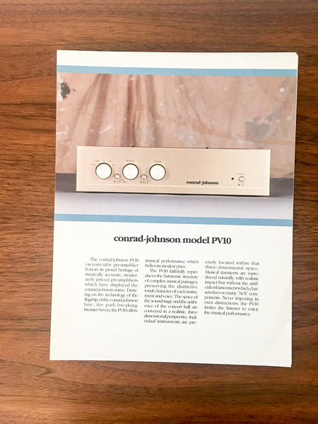 Conrad Johnson PV10 PV-10 Preamp Dealer Sales Sheet / Specs *Original*