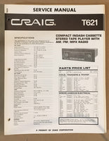 Craig Model T621 Car Stereo / Cassette Service Manual *Original*