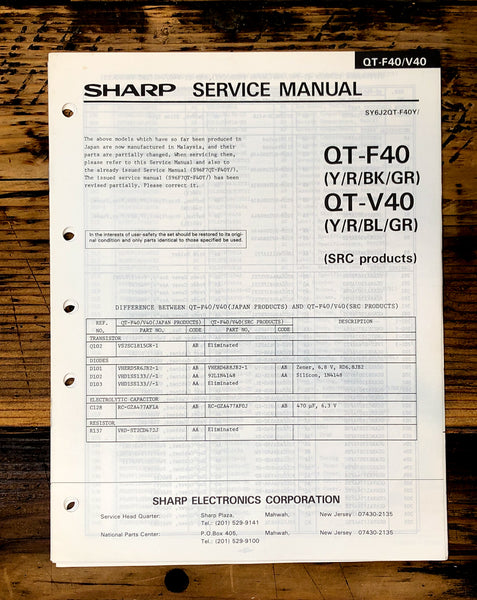 Sharp QT-F40 QT-V40 Radio Service Manual SUPP *Original*
