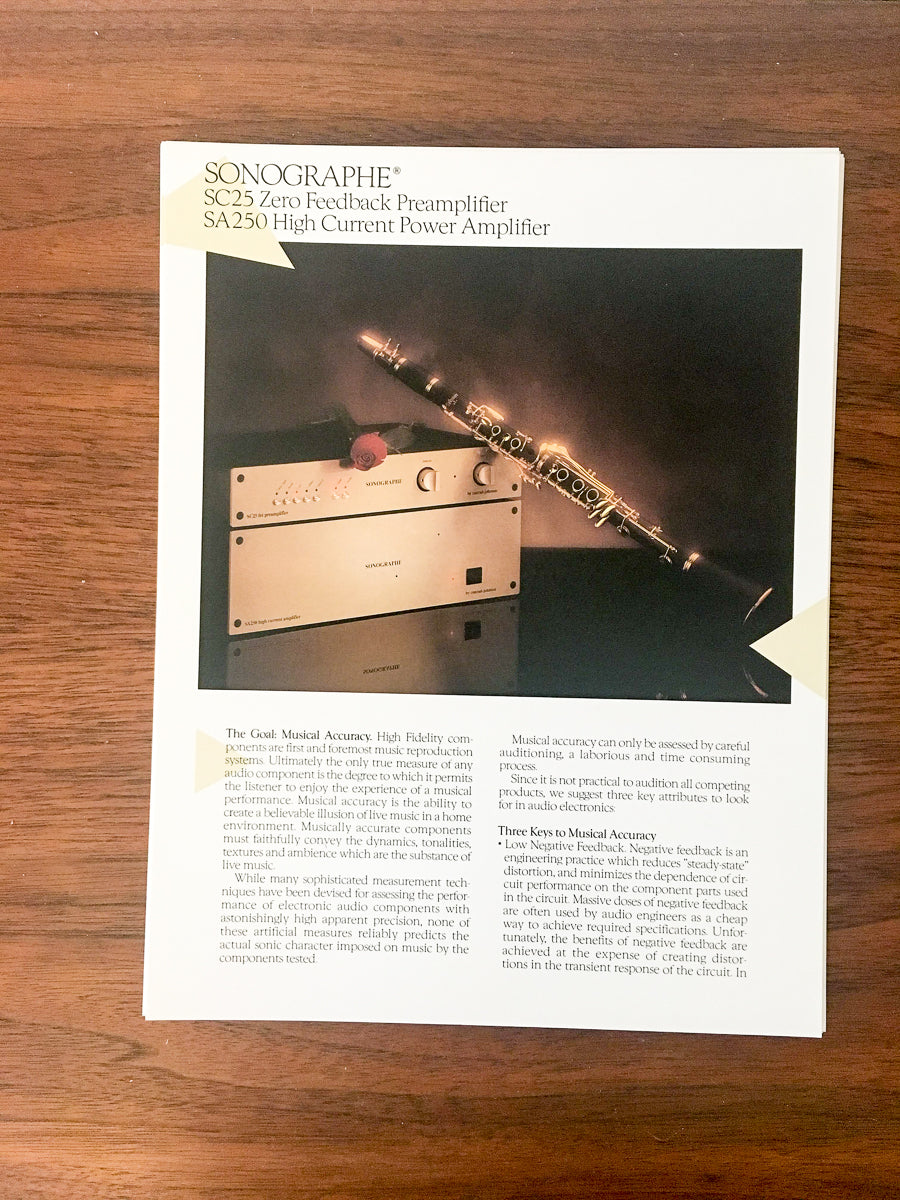 Conrad Johnson Sonograph SC25 SA 250  Dealer Sales Sheet / Specs *Original*
