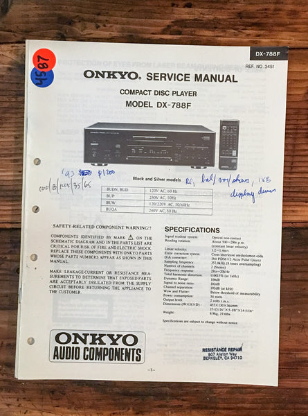 Onkyo DX-788F CD Player  Service Manual *Original*