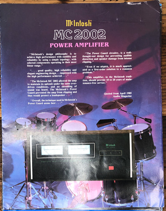 Mcintosh MC-2002 MC2002 Amplifier  Dealer Sales Brochure *Original*