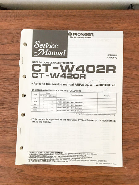 Pioneer CT-W402R CT-W420R Cassette Service Manual *Original*