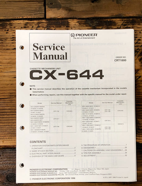 Pioneer CX-644 CD Mechanism  Service Manual *Original*