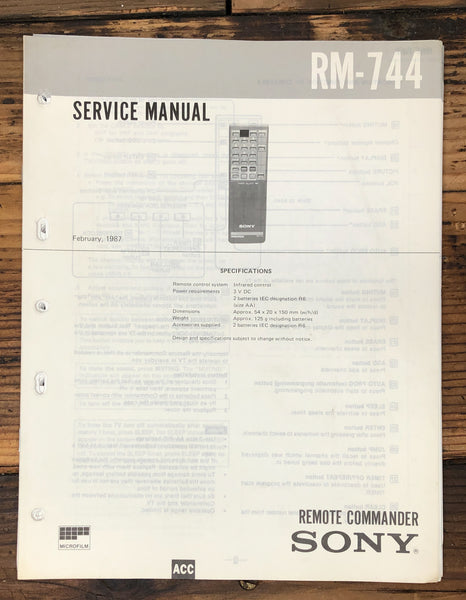 Sony RM-744 Remote Control  Service Manual *Original*