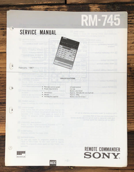 Sony RM-745 Remote Control  Service Manual *Original*