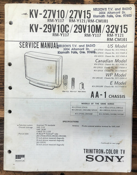 Sony KV-27V10 -27V15 -29V10C -29V10M -32V15 TV  Service Manual *Original*