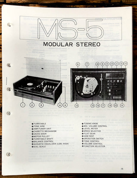 Yamaha MS-5 Stereo Adjustments Schematic Specs Manual *Original*