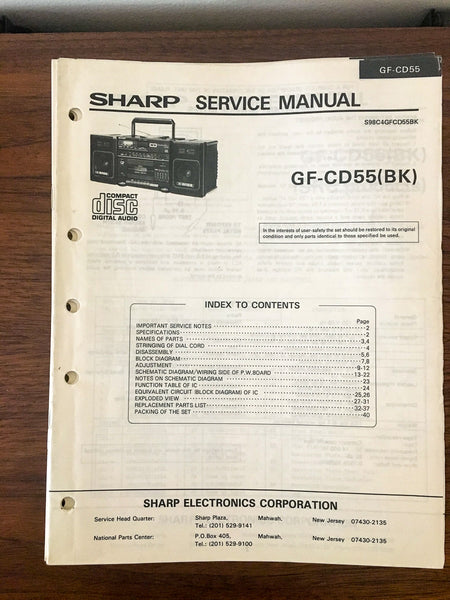 Sharp GF-CD55 Radio / Boombox Service Manual *Original*