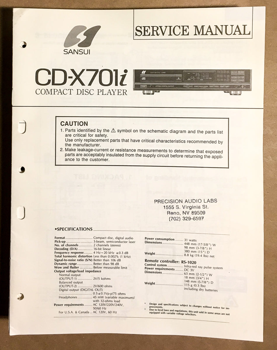 Sansui CD-X701i X701 i CD Player Service Manual *Original*