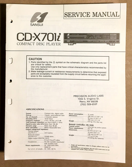 Sansui CD-X701i X701 i CD Player Service Manual *Original*