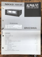 Nikko Alpha 6 Amplifier  Service Manual *Original*