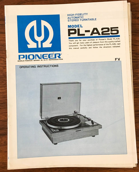 Pioneer PL-A25 Turntable / Record Player Owners Manual *Original*