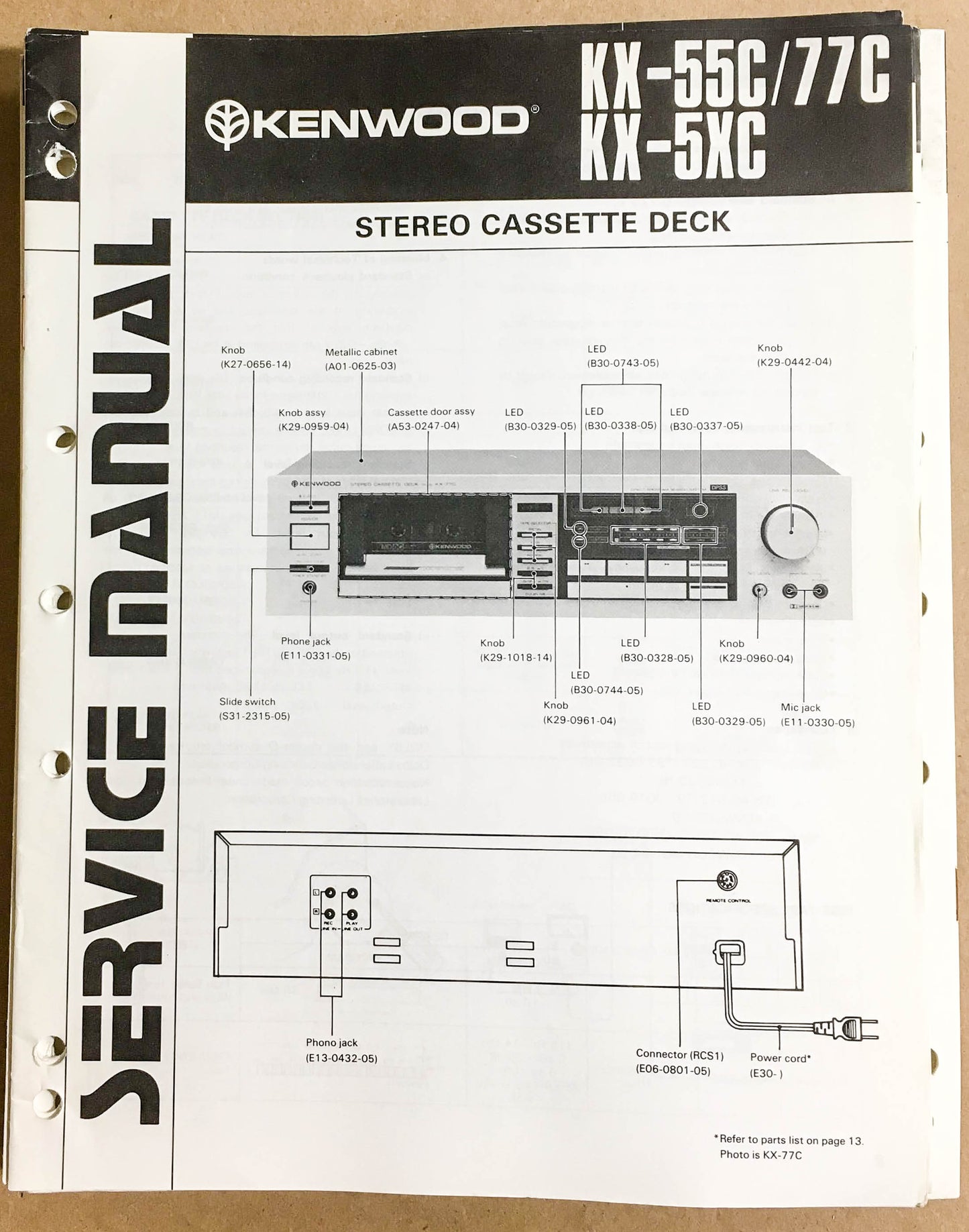 Kenwood KX-55C -5XC -77C Cassette Tape Deck  Service Manual *Original*