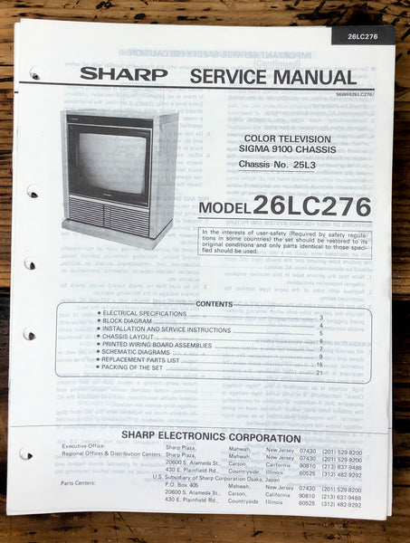 Sharp 26LC276 TV / Television Service Manual *Original*