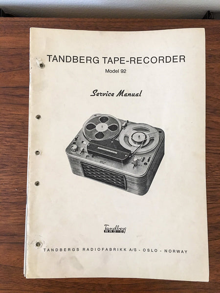 Tandberg Model 92 Tape Recorder Service Manual *Original* #1