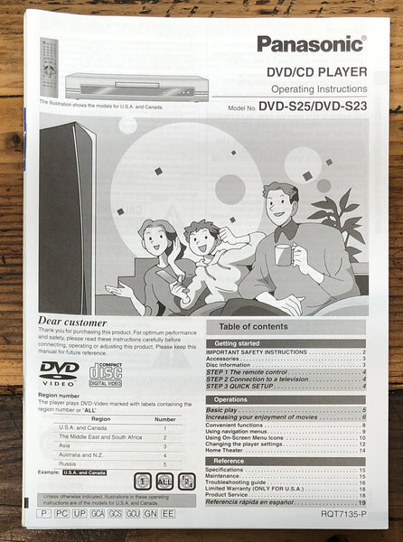 Panasonic DVD-S25 DVD-S23 DVD Player  Owner / User Manual *Original*