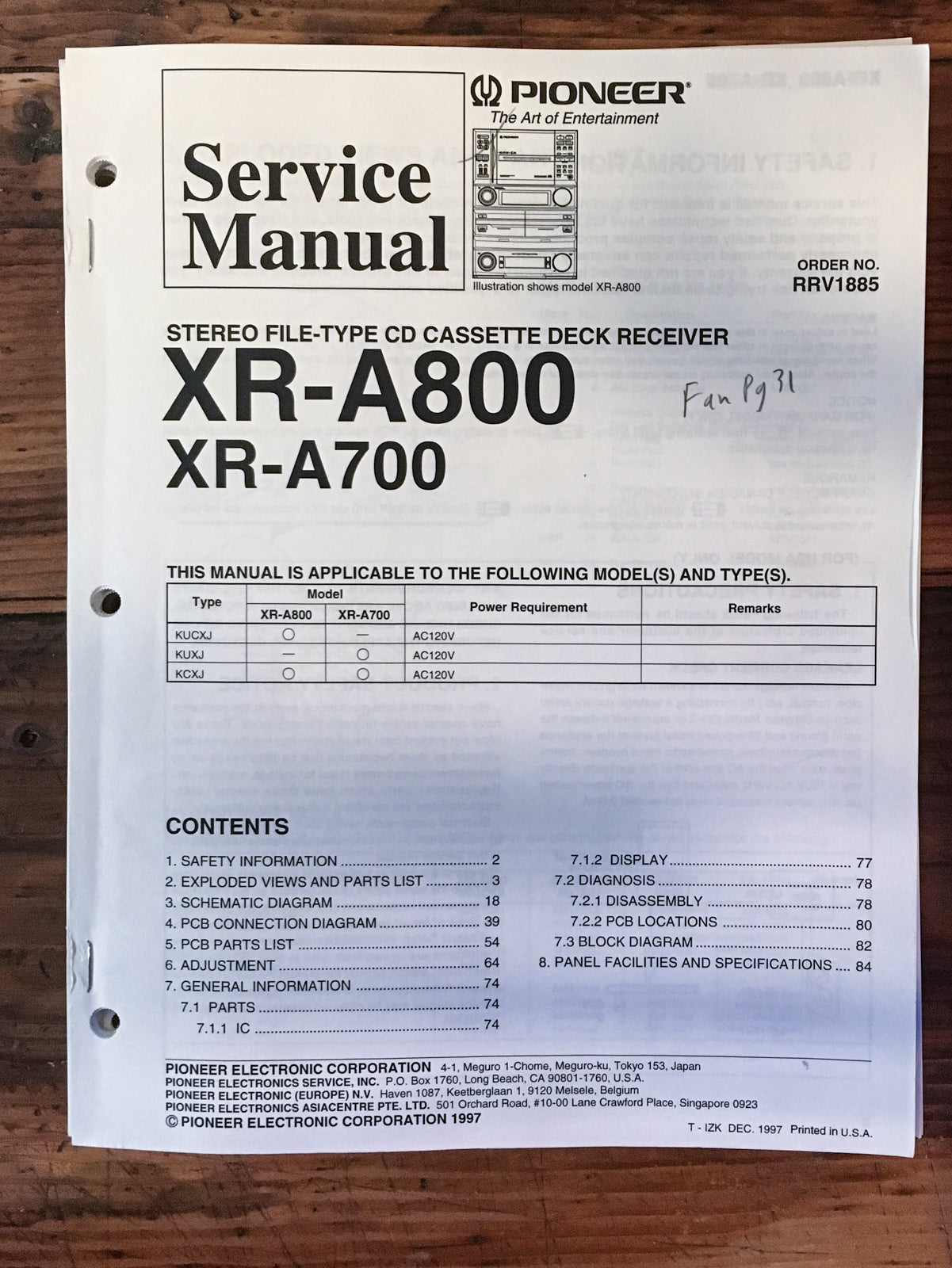Pioneer XR-A800 XR-A700 Receiver Service Manual *Original*