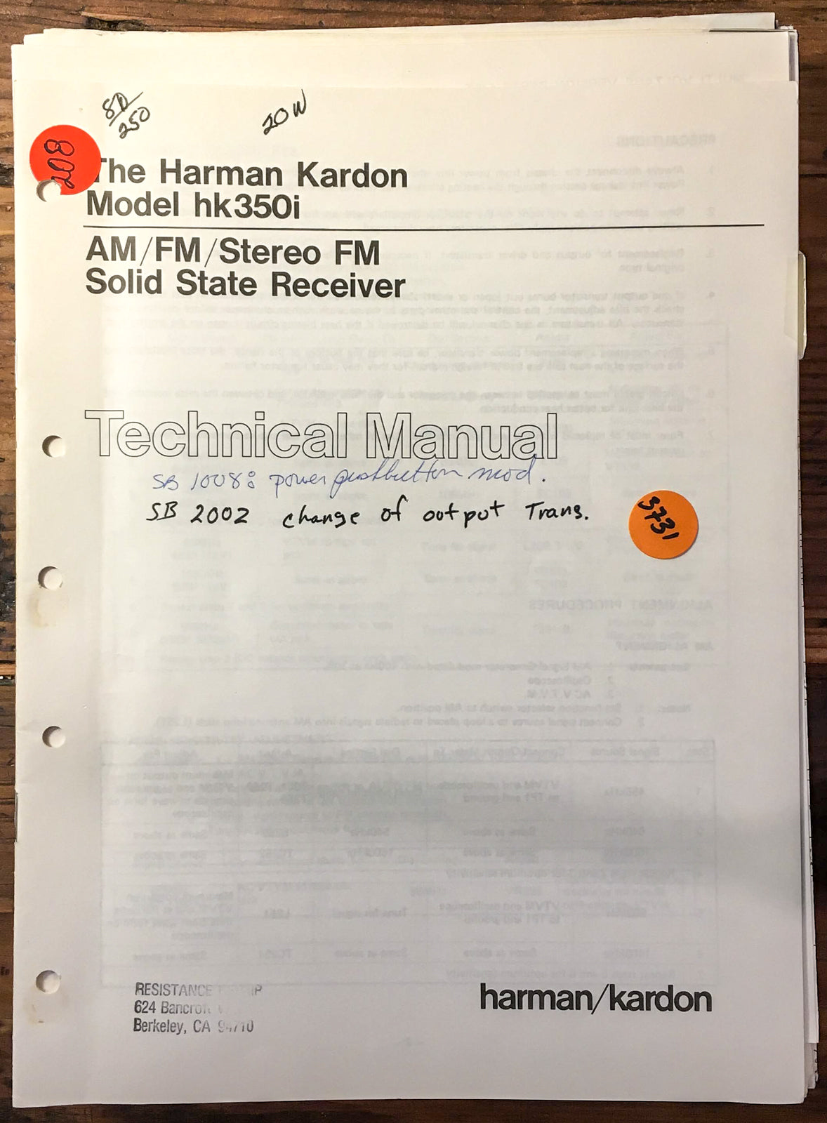 Harman Kardon HK350i HK 350i  Service Manual *Original*
