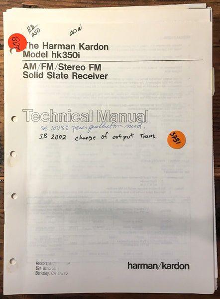 Harman Kardon HK350i HK 350i  Service Manual *Original*