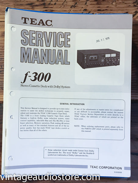 Teac F-300 Cassette  Service Manual *Original*