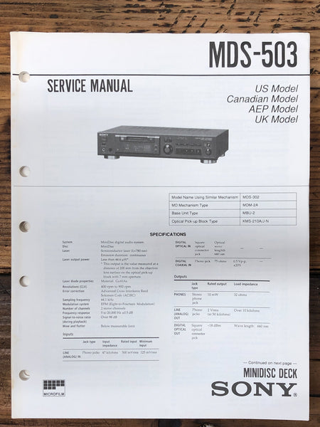 Sony MDS-503 Mini-Disc  Service Manual *Original*