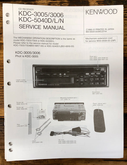 Kenwood KDC-3005 -3006 -5040D  Car Radio  Service Manual *Original*