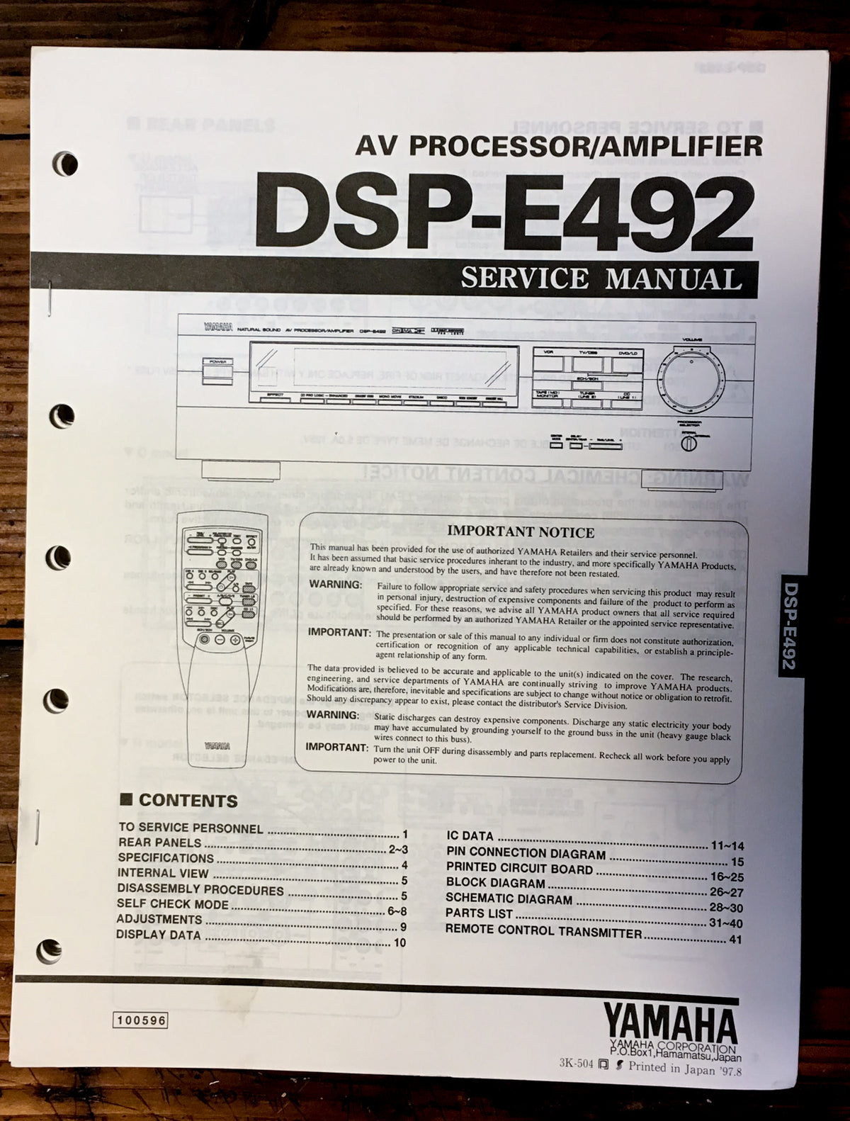 Yamaha DSP-E492 Processor Service Manual *Original*
