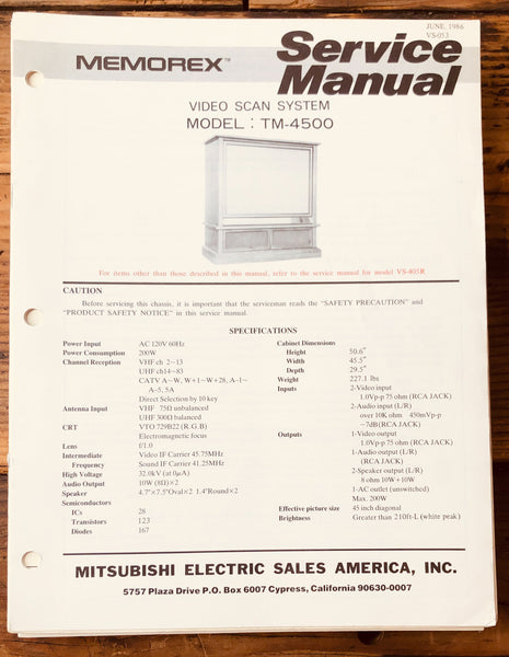 Memorex / Mitsubishi TM-4500 TV  Service Manual *Original*