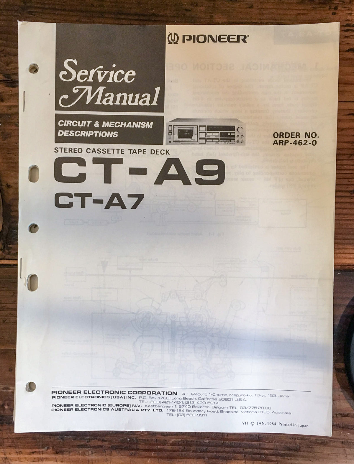 Pioneer CT-A7 CT-A9 Cassette Service Manual *Original*