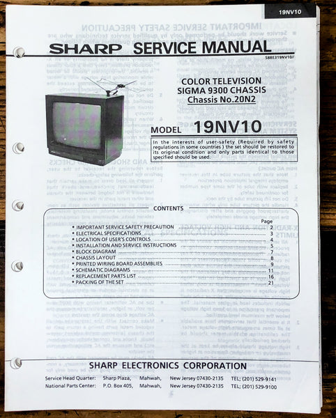 Sharp 19NV10 TV / Television Service Manual *Original*
